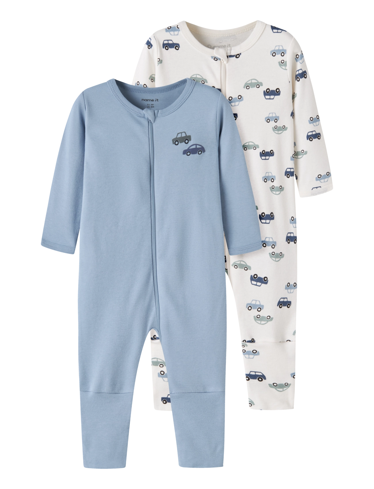 name it Nbmnightsuit 2P Zip Ff Car Noos, Børn, Baby Bil Soveheldragt 2-Pak, Blå, Str: 80