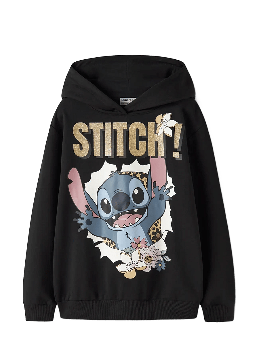 name it - NKFJYNDA STITCH NREG SWE WH BRU NOOS WDI - hættetrøjer - black - 2