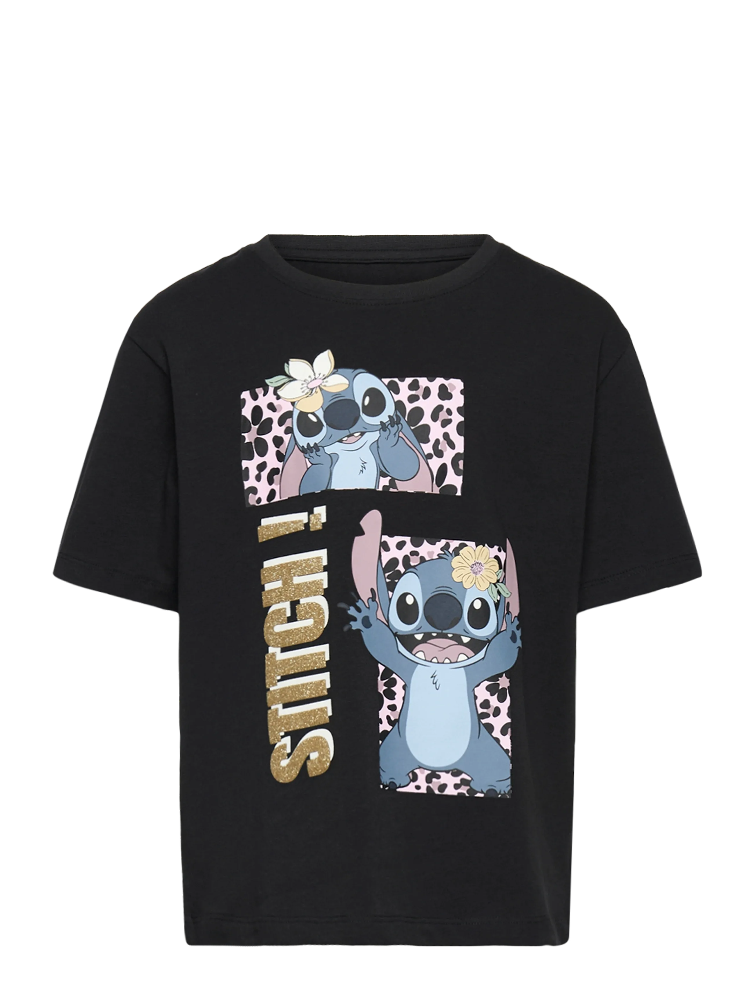 name it Nkfjyna Stitch Ss Nreg Top Box Noos Wdi, Børn, Stitch Kortærmet T-Shirt, Sort, Str: 116