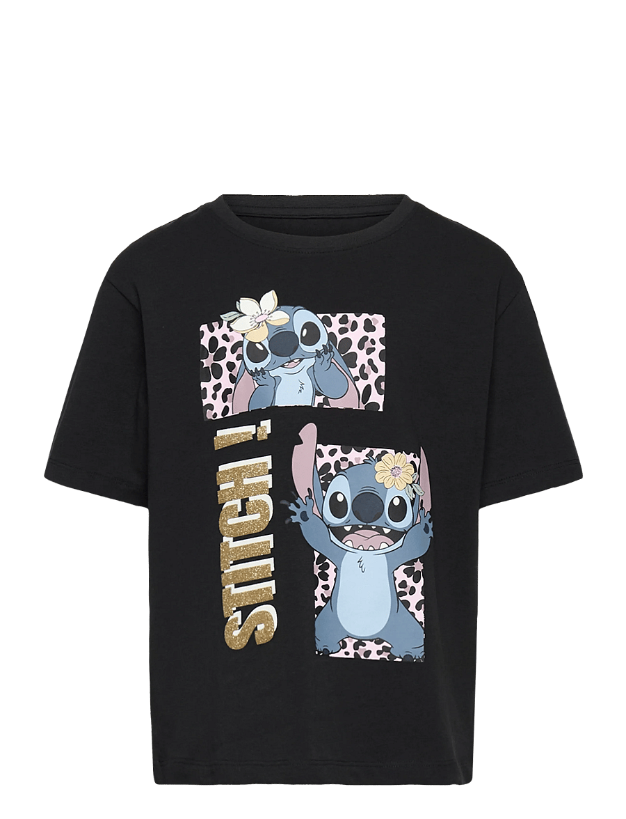 name it - NKFJYNA STITCH SS NREG TOP BOX NOOS WDI - kortærmede t-shirts - black - 0