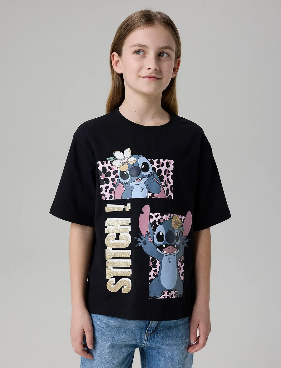 name it - NKFJYNA STITCH SS NREG TOP BOX NOOS WDI - kortærmede t-shirts - black - 2