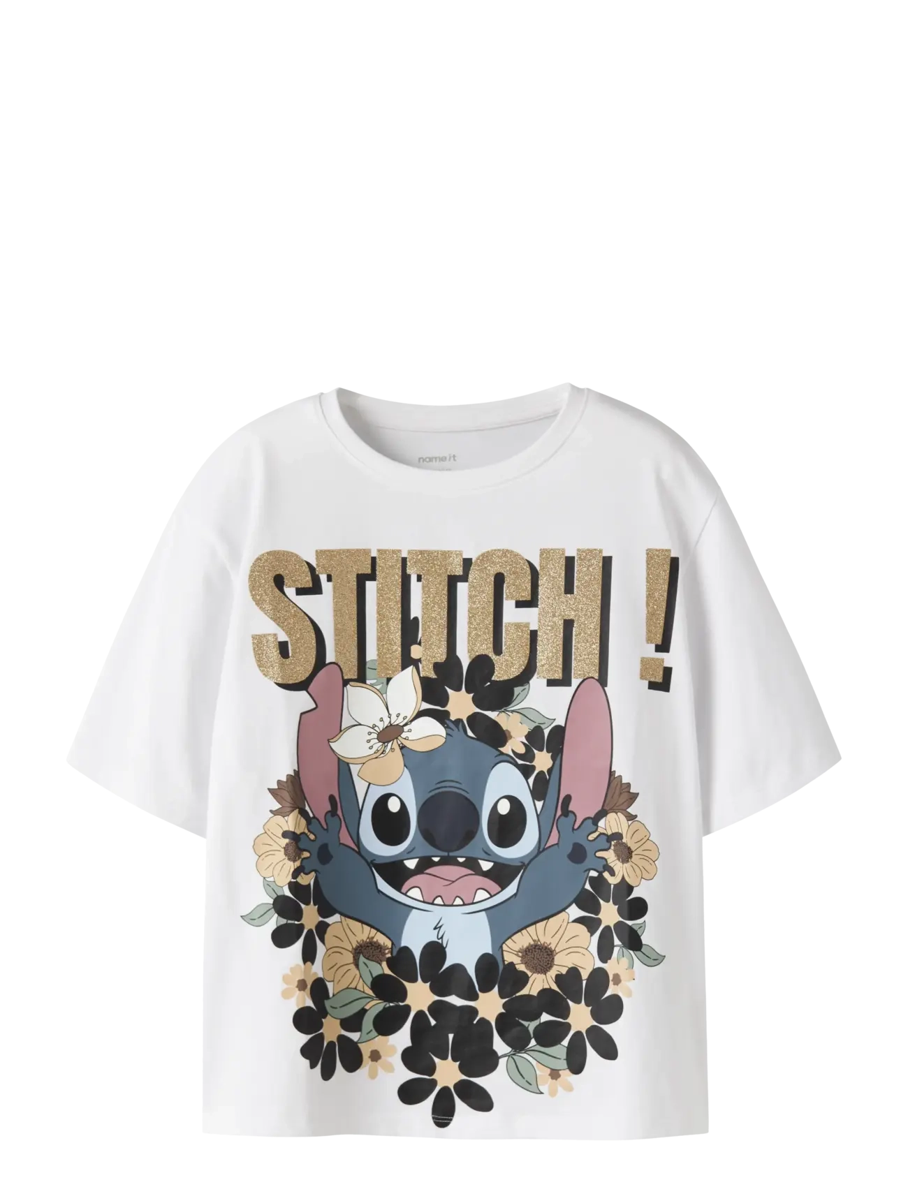 NAME IT Nkfjyna Stitch Ss Nreg Oberteil Box Noos Wdi Weiß - 116 - Kinder