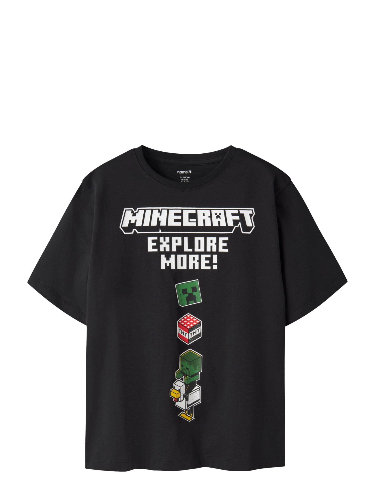 name it Nkmjulio Minecraft Ss Nreg Top Box Bfu, 134-140, T-shirts, Schwarz - Short-sleeved, Kinder