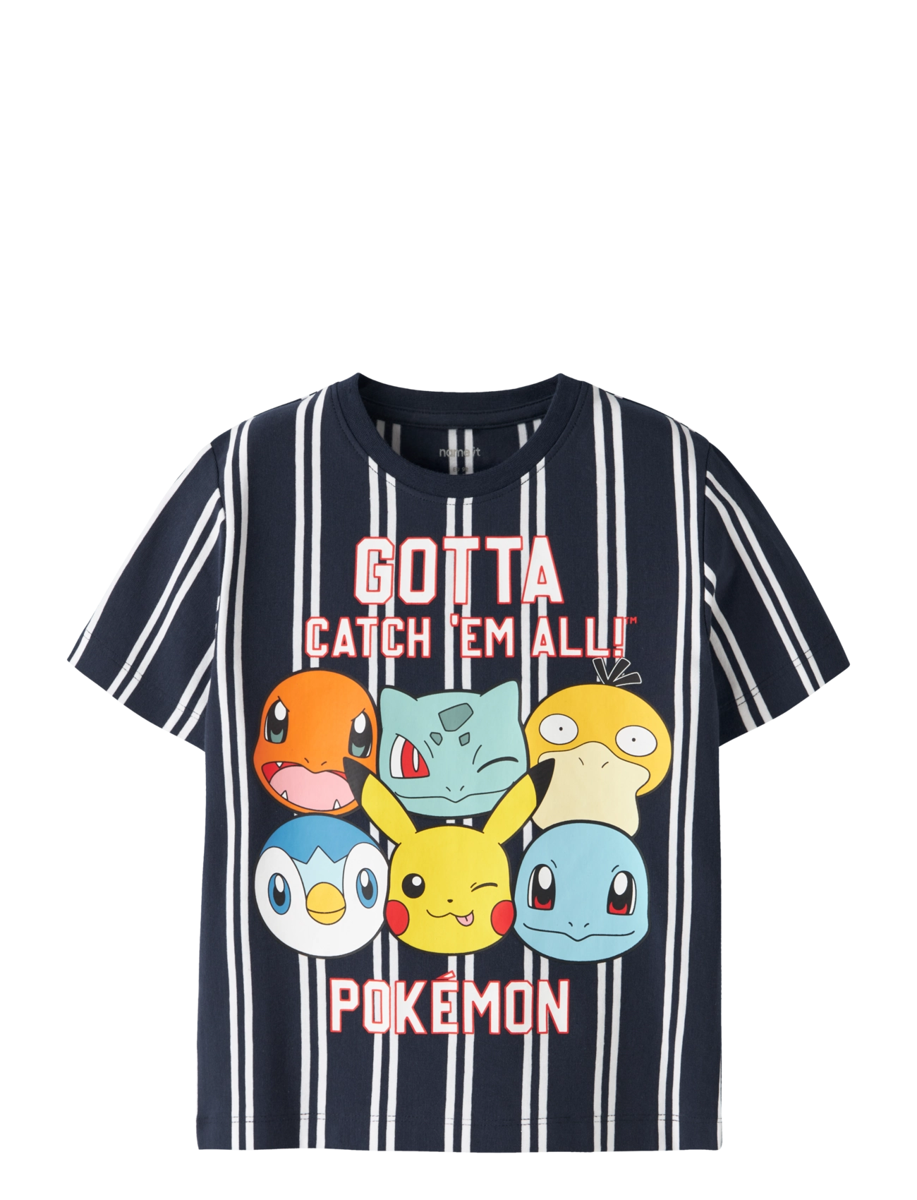 name it Nmmjesper Pokemon Ss Nreg Top Sky, Børn, Pokémon Stribet Kortærmet T-shirt, Navy, Str: 116