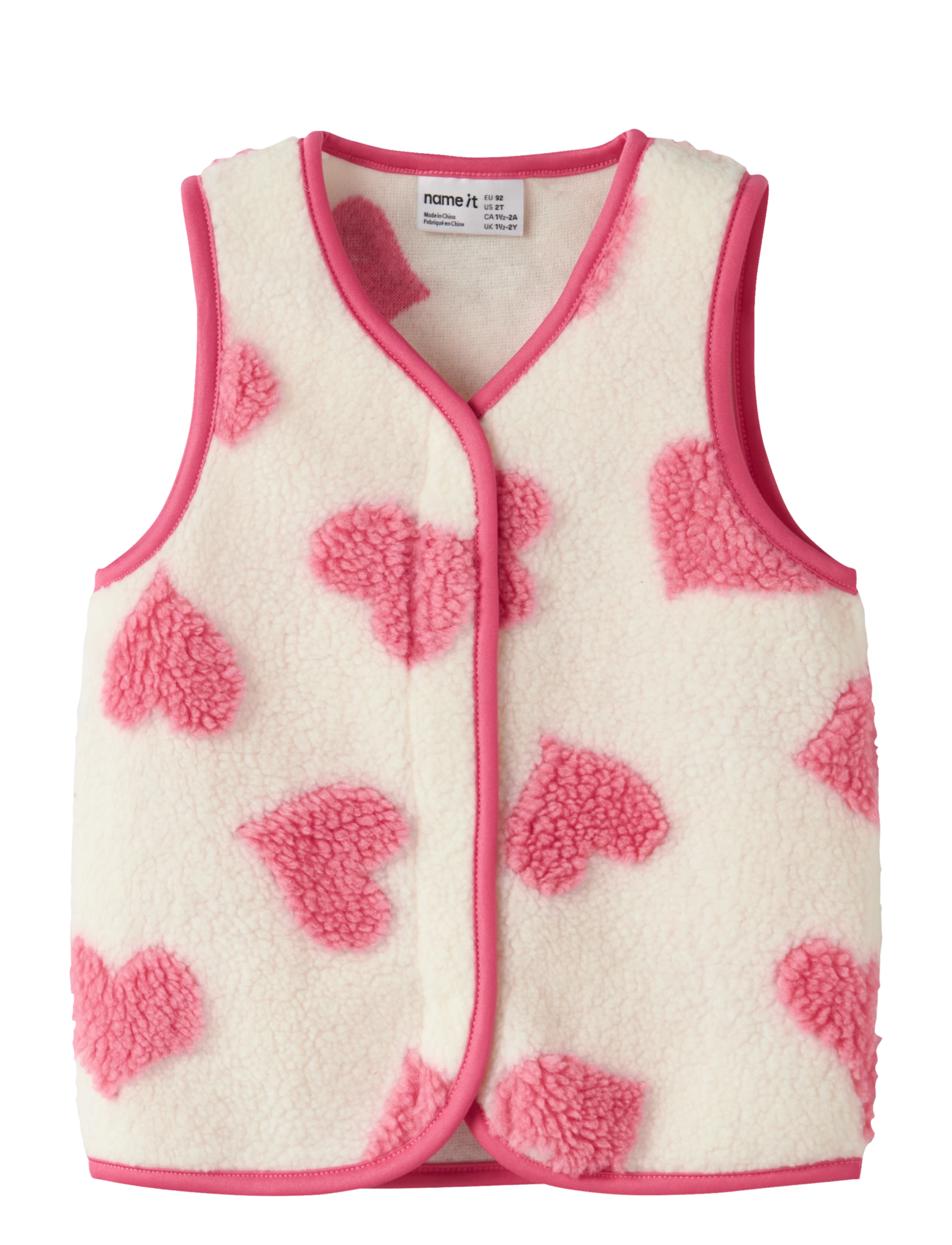 name it Nmflara Teddy Vest, Børn, Hjerteprintet Teddy Vest, Cream, Str: 116