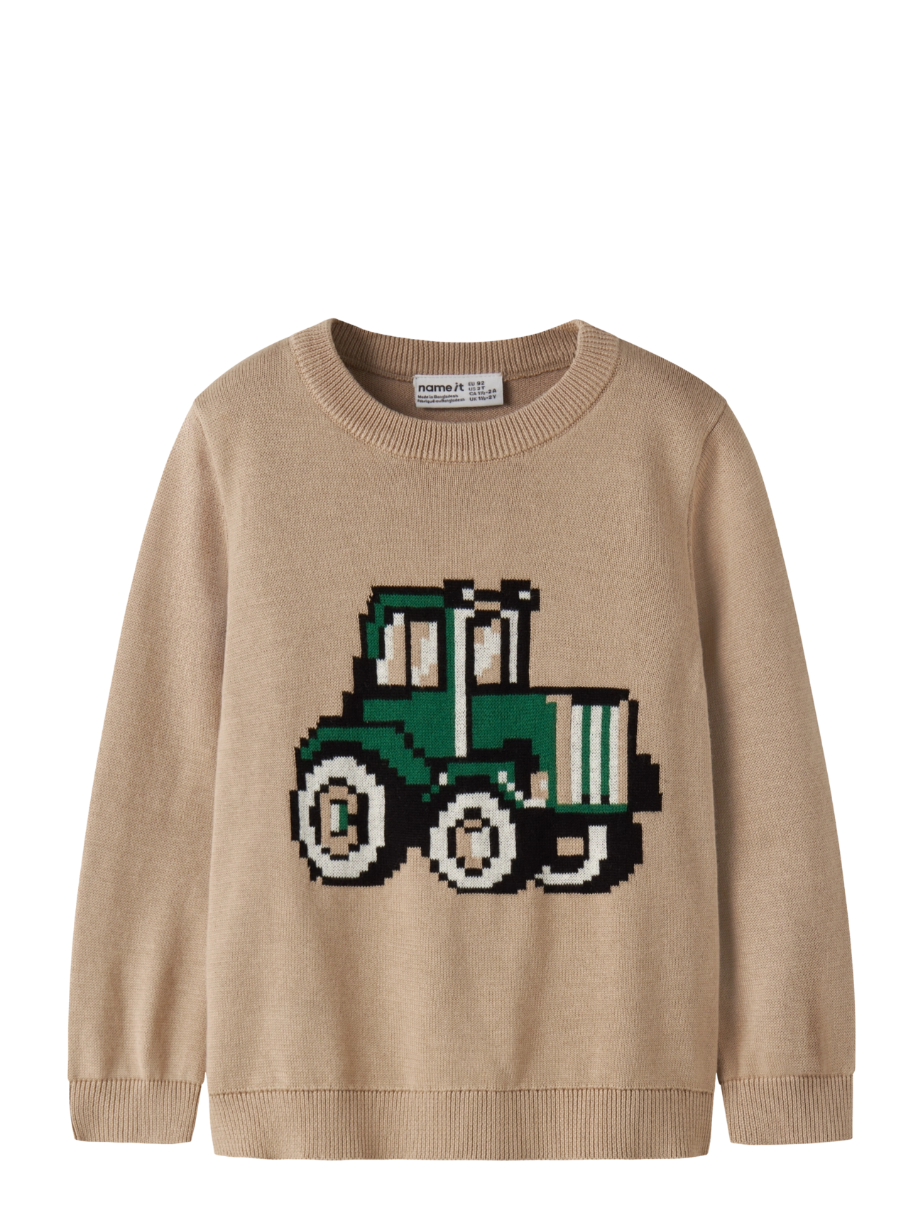 name it Nmmlevon Ls Knit Box, Børn, Traktor Striktrøje, Beige, Str: 116