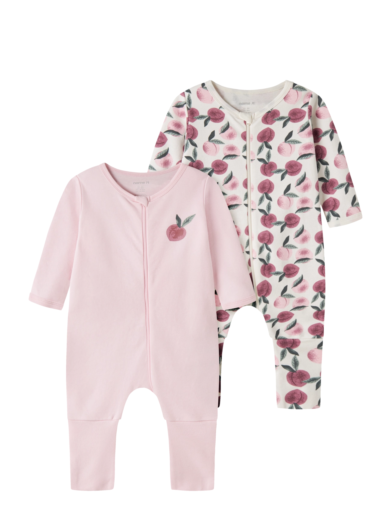 name it Nbfnightsuit 2P Zip Ff Peaches Noos, Børn, 2-Pak Lynlås Baby Sovedragt, Pink, Str: 80
