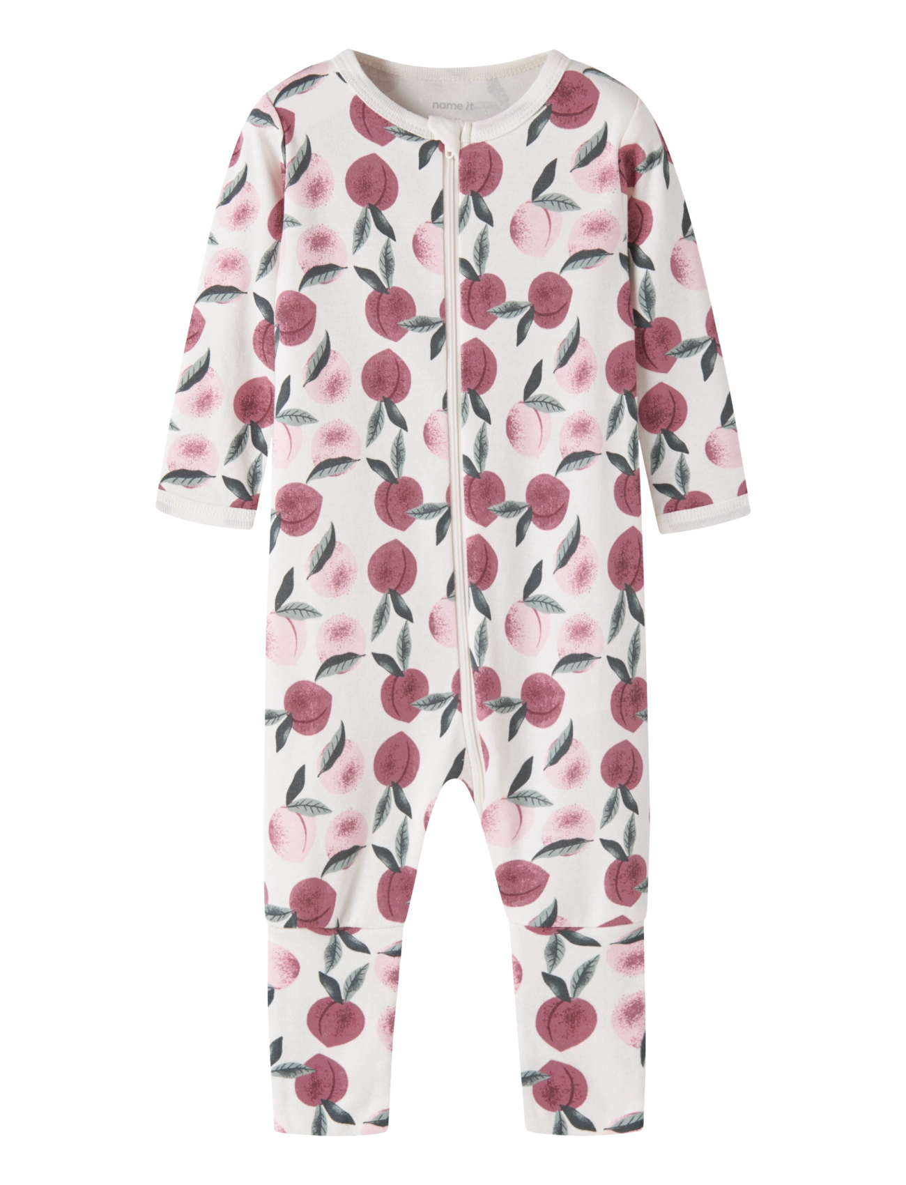 name it Nbfnightsuit Zip Ff Peaches Noos, Børn, Natdragt med Ferskenprint og Lynlås, Cream, Str: 86
