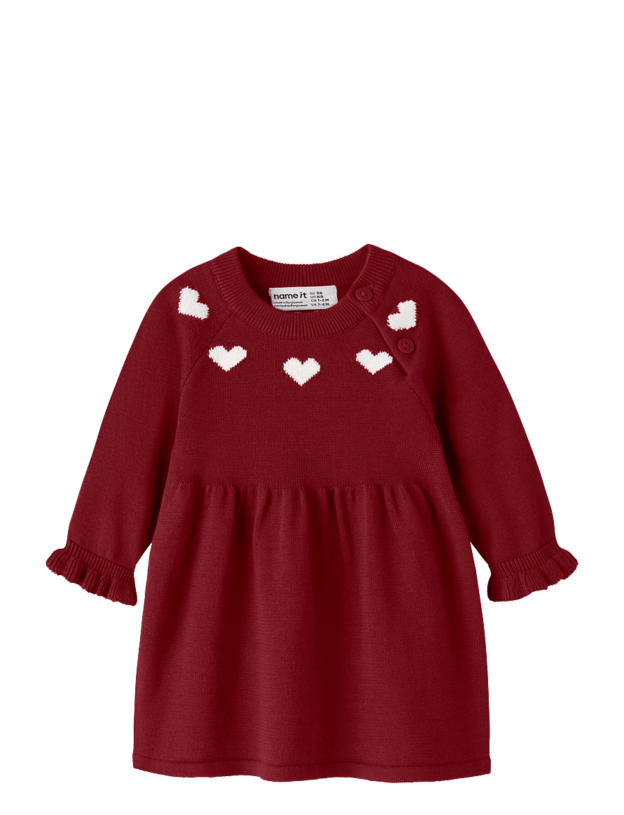 name it - NBFRISSE LS KNIT DRESS - langærmede babykjoler - red dahlia - 0