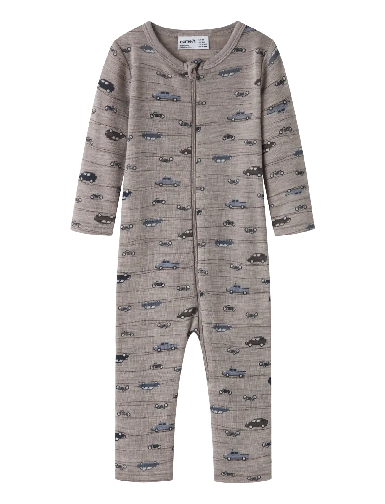 name it Nbmwang Wool Rib Nightsuit Aop Noos, Børn, Baby Nattdragt, Grå, Str: 86