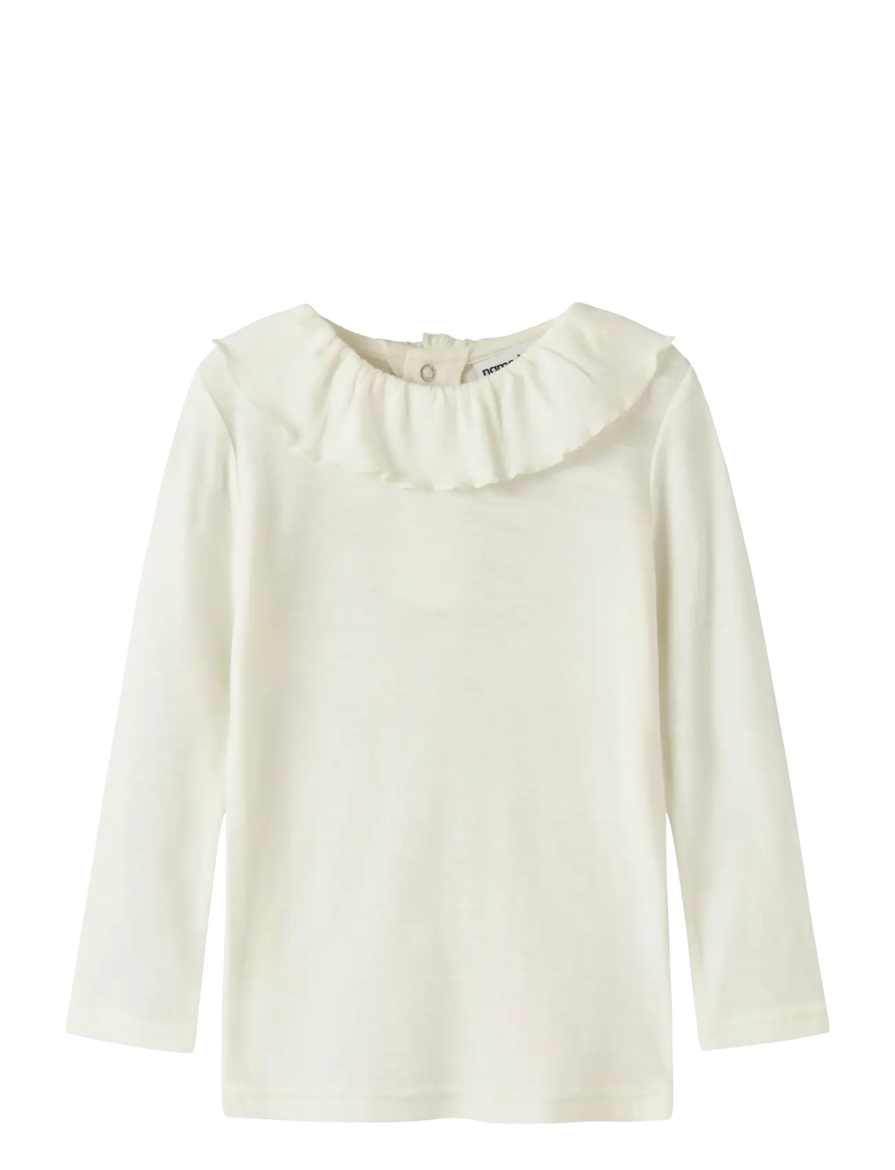 name it Nmfwang Wool Rib Ls Top W/Collar, 104, White, T-Shirts > Langærmede T-shirts, Børn