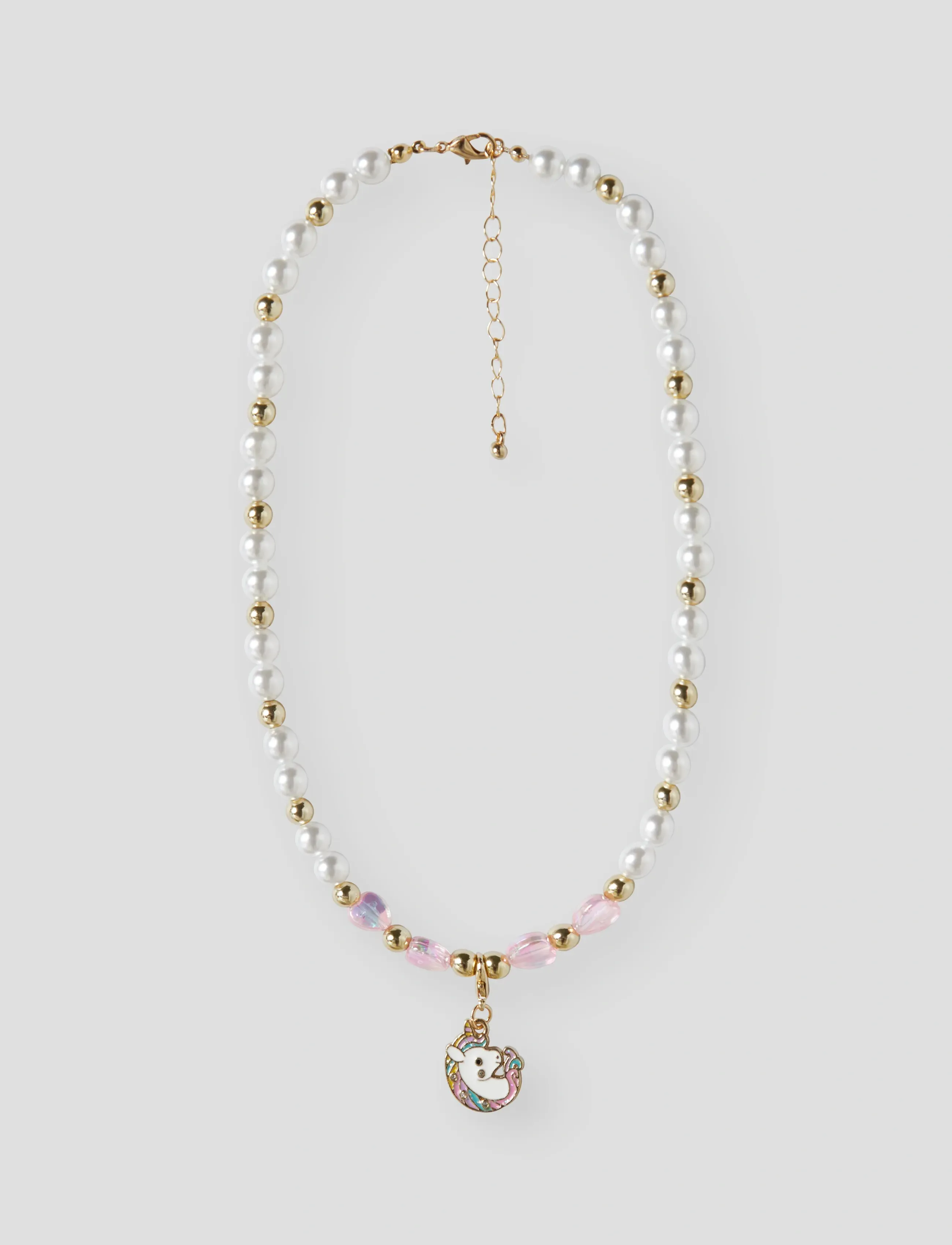 name it Nmftinna Necklace, Børn, Perle Halskæde med Enhjørning Vedhæng, Hvid, Str: ONE SIZE