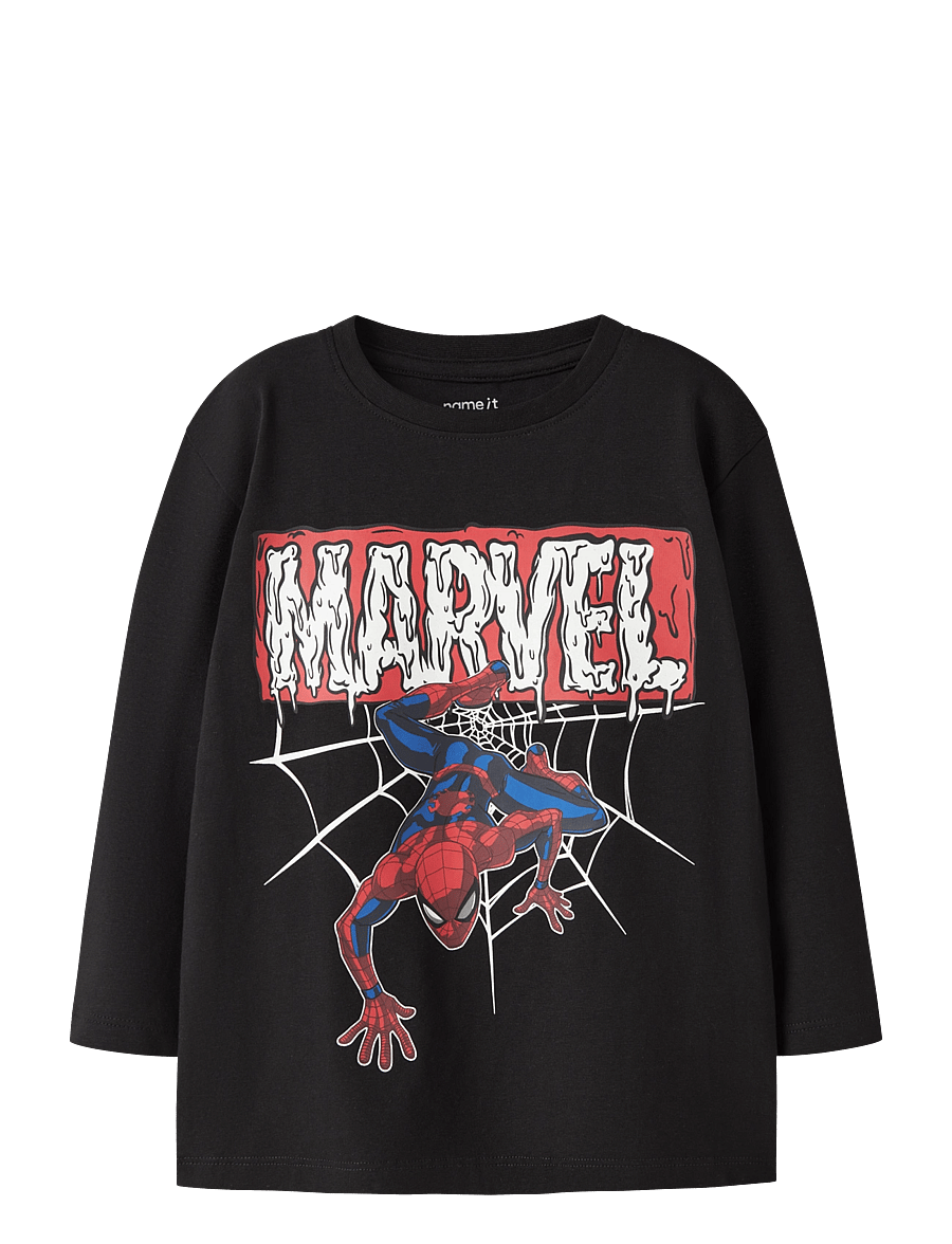 name it - NMMSCARY SPIDER LS NREG TOP MAR - långärmade t-shirts - black - 0