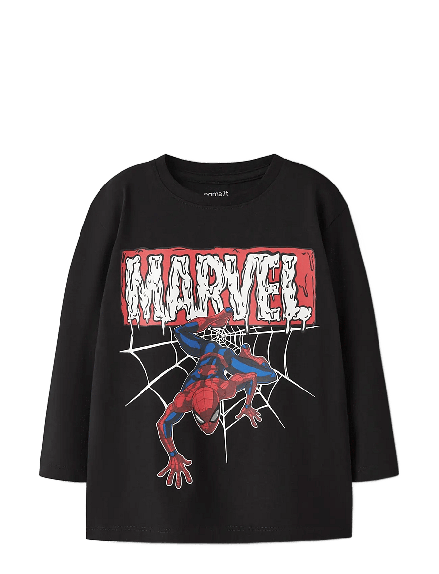 name it - NMMSCARY SPIDER LS NREG TOP MAR - långärmade t-shirts - black - 2