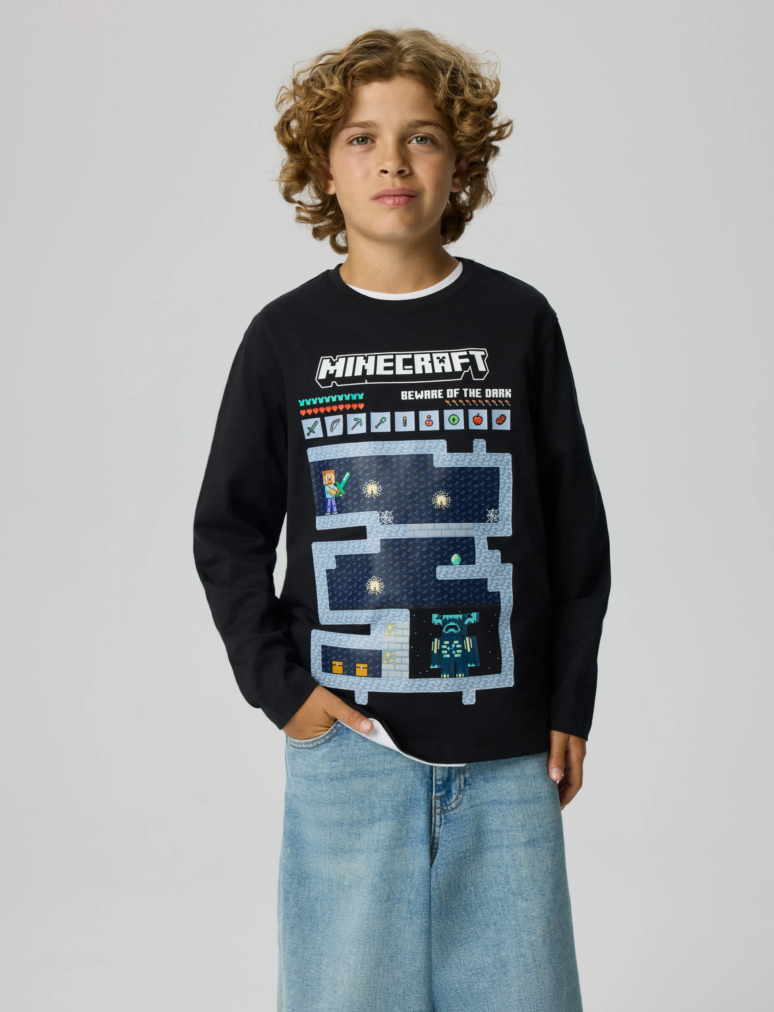 name it - NKMAR MINECRAFT LS NREG TOP BOX NOOS BFU - långärmade t-shirts - black - 3