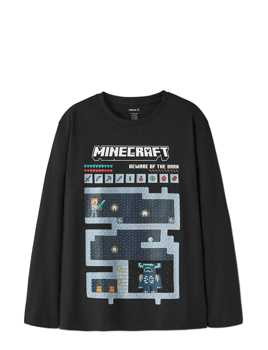 name it - NKMAR MINECRAFT LS NREG TOP BOX NOOS BFU - långärmade t-shirts - black - 2