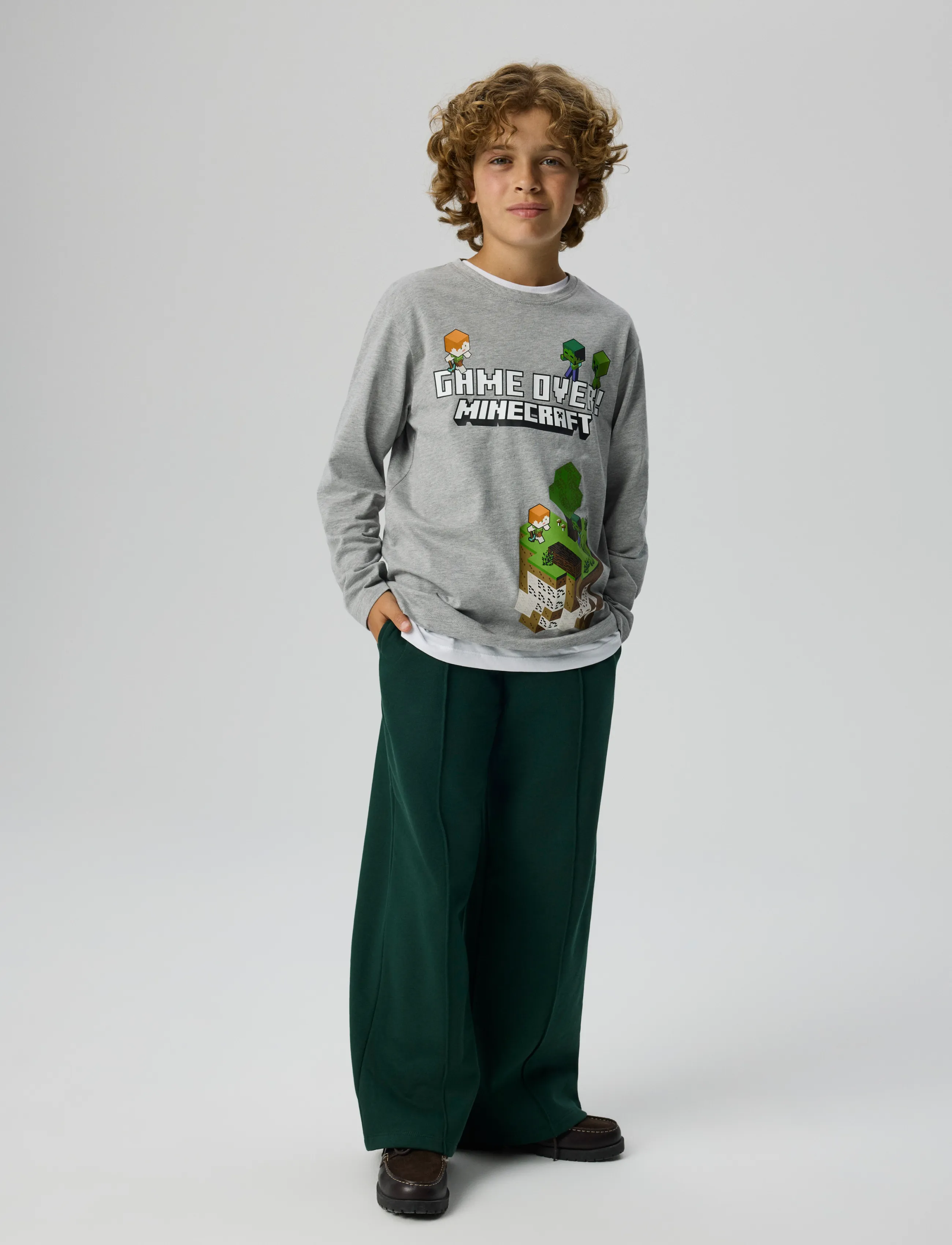 name it - NKMAR MINECRAFT LS NREG TOP BOX NOOS BFU - långärmade t-shirts - grey melange - 2