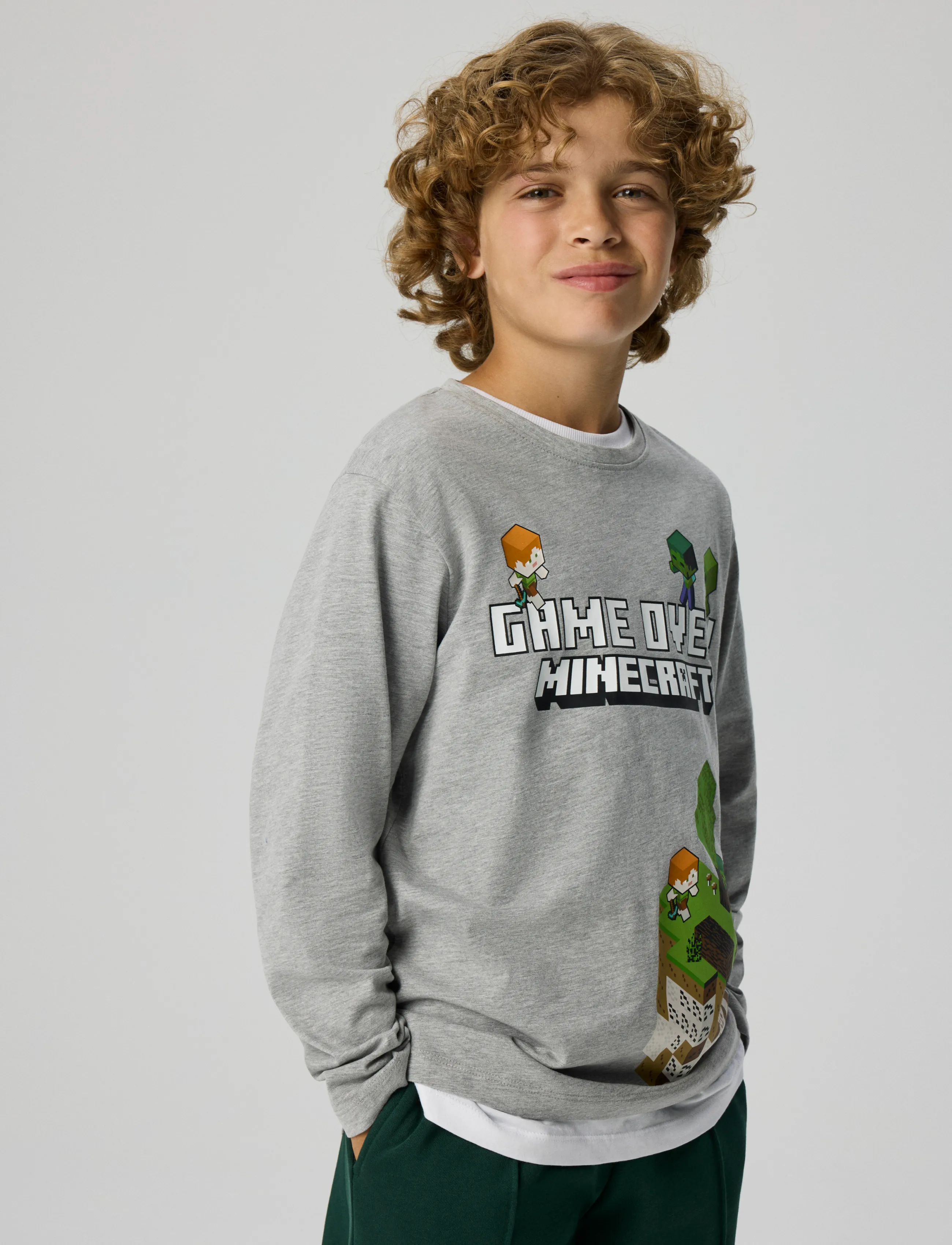 name it - NKMAR MINECRAFT LS NREG TOP BOX NOOS BFU - långärmade t-shirts - grey melange - 3