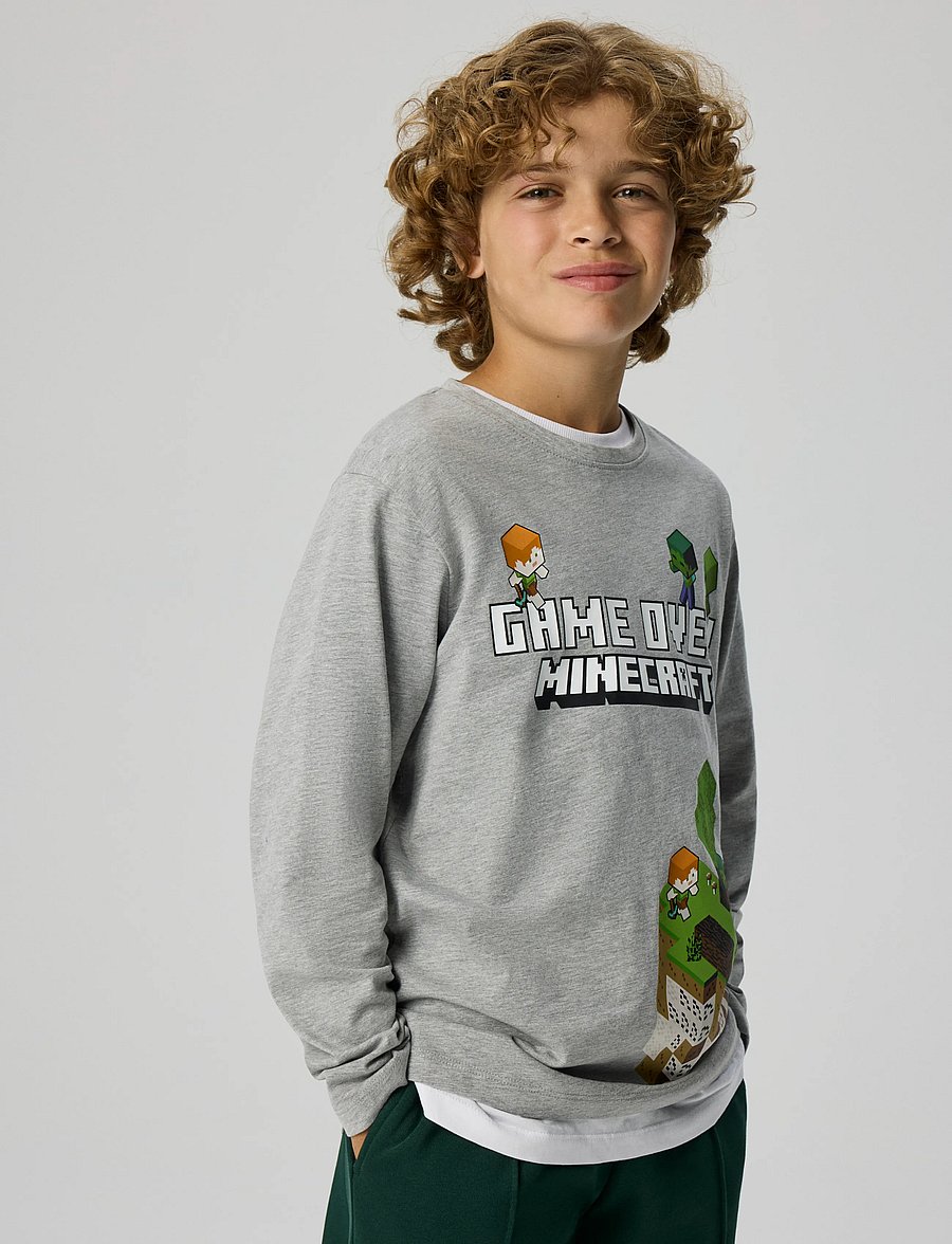 name it - NKMAR MINECRAFT LS NREG TOP BOX NOOS BFU - långärmade t-shirts - grey melange - 3