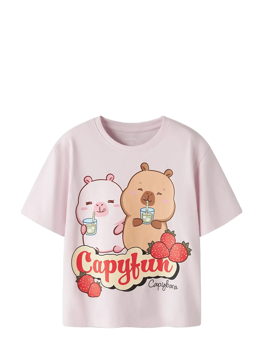 name it - NKFABBI CAPYBARA SS NREG TOP LNOOS SKY - kurzärmelige - cradle pink - 2