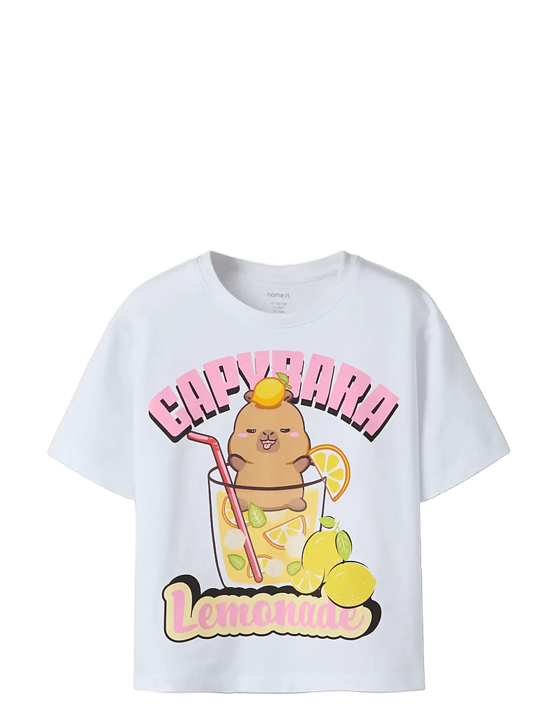 name it - NKFABINA CAPYBARA SS NREG TOP LNOOS SKY - short-sleeved t-shirts - bright white - 2