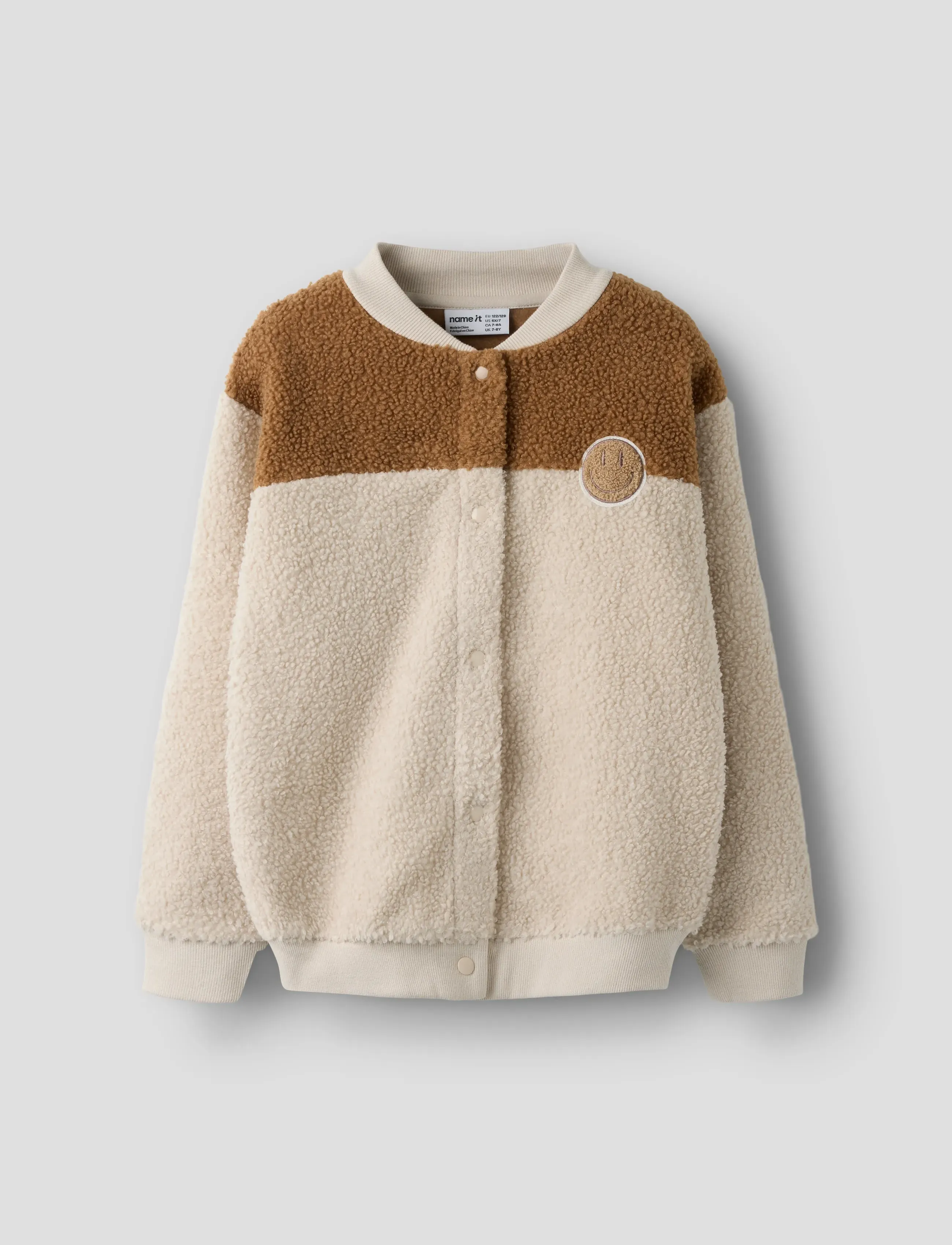 name it Nknballas Ls Nreg Teddy Card, Børn, Teddy Bomber Cardigan, Grå, Str: 116