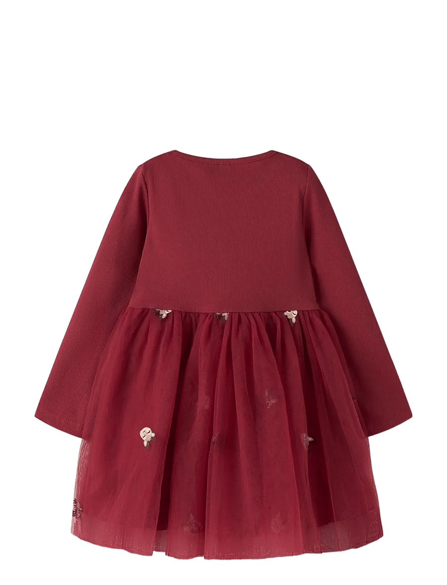 name it - NMFVEROSS LS TULLE DRESS - långärmade babyklänningar - red dahlia - 1