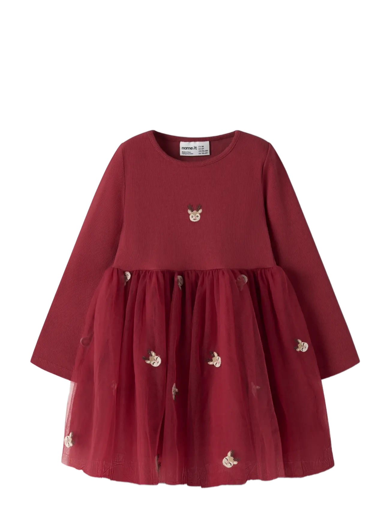 name it - NMFVEROSS LS TULLE DRESS - långärmade babyklänningar - red dahlia - 2