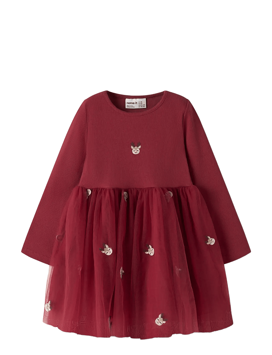 name it - NMFVEROSS LS TULLE DRESS - långärmade babyklänningar - red dahlia - 2