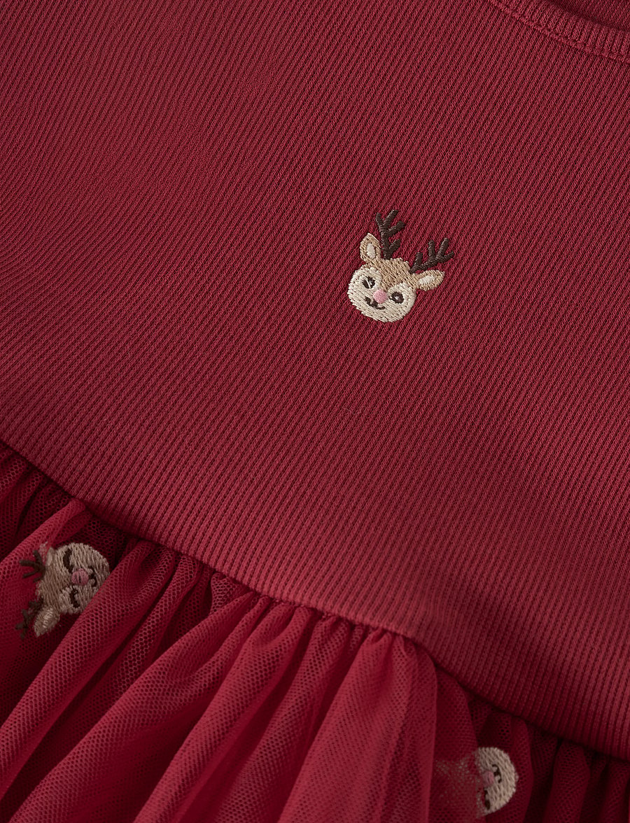 name it - NMFVEROSS LS TULLE DRESS - långärmade babyklänningar - red dahlia - 3
