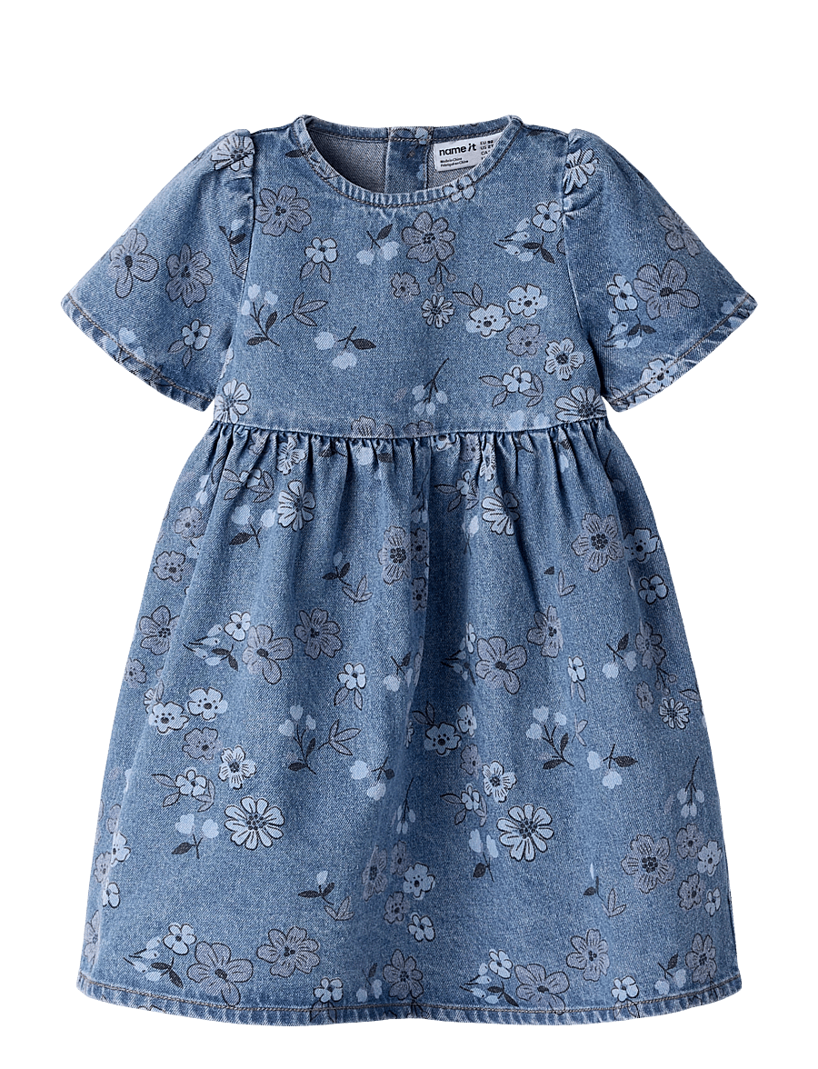 name it - NMFANNA SS LOOSE DNM DRESS 2633-IM - kurzärmelige babykleider - medium blue denim - 0