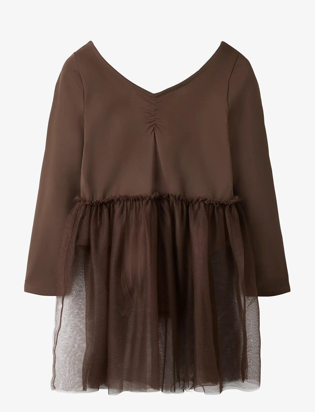name it - NMFDAISY LS SLIM DRESS - festklänningar - chocolate martini - 0