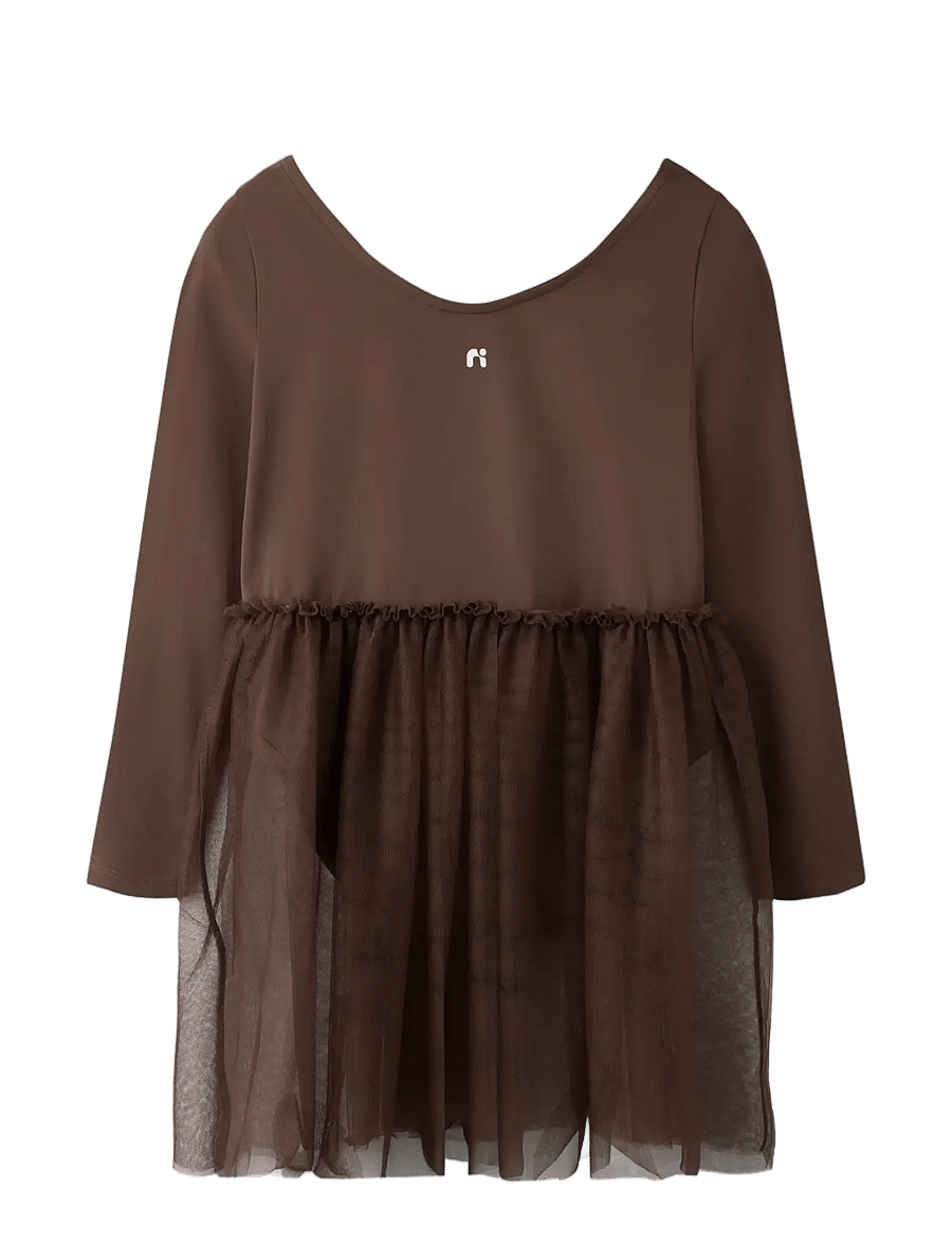 name it - NMFDAISY LS SLIM DRESS - partykleider - chocolate martini - 1