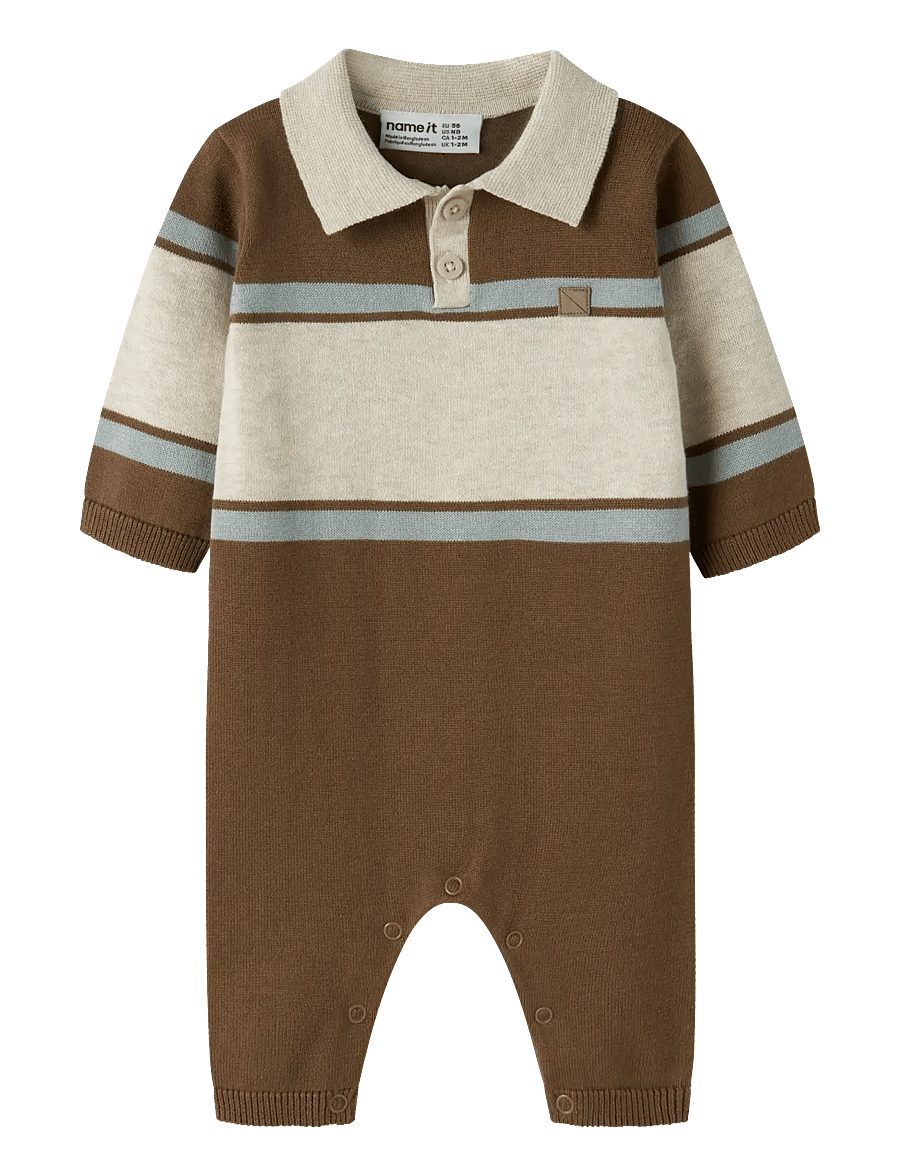 name it - NBMRAL LS KNIT POLO SUIT - jumpsuits - sepia - 0