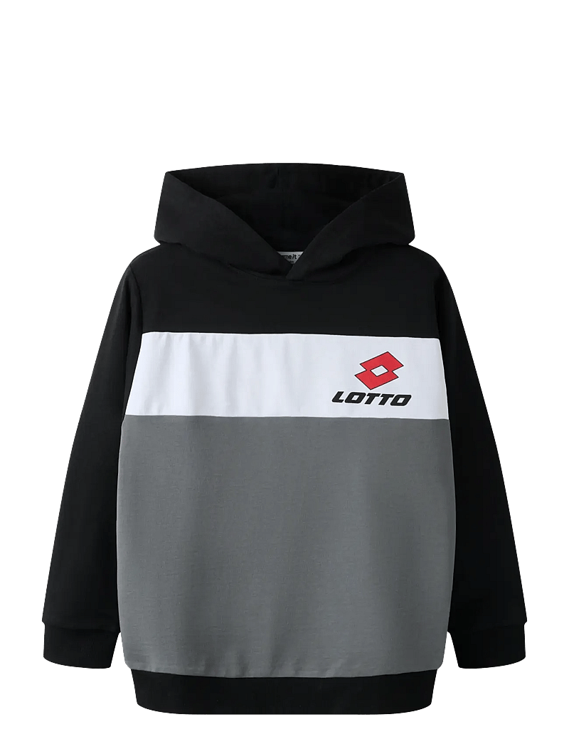 name it - NKNJOG LOTTO NREG SWEAT WH UNB LNOOS VDE - bluzy z kapturem - black - 0