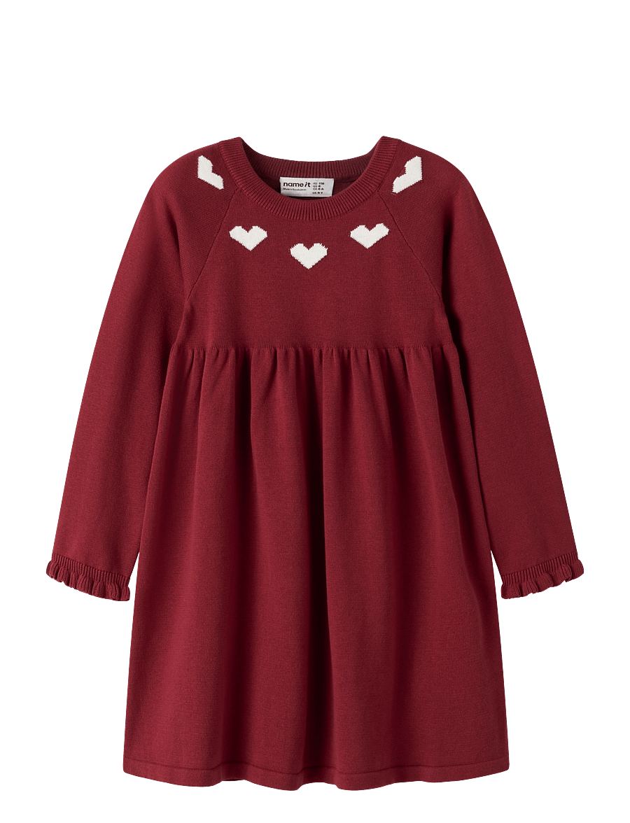 name it - NMFRISSE LS KNIT DRESS - red dahlia - 0