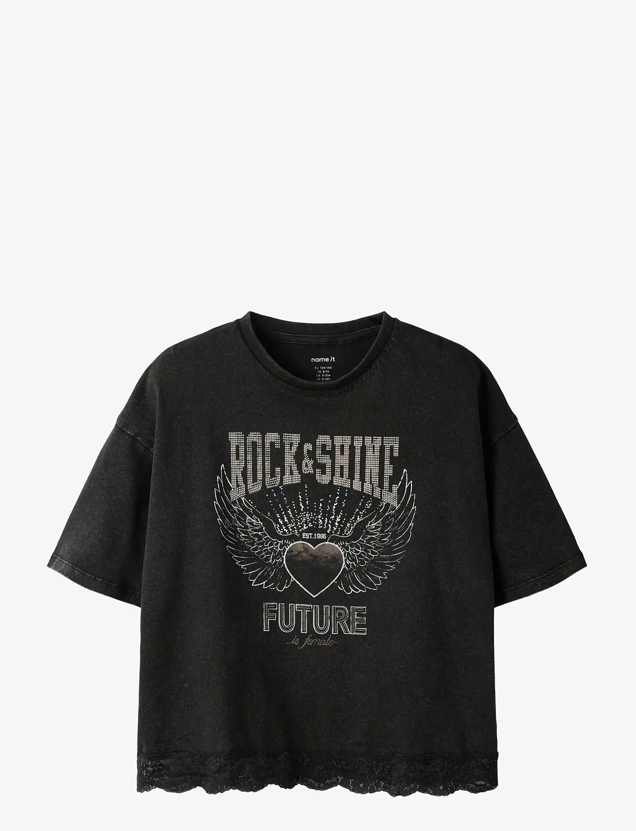 name it - NKFJAYLA SS RLX TOP - kortärmade t-shirts - black beauty - 0