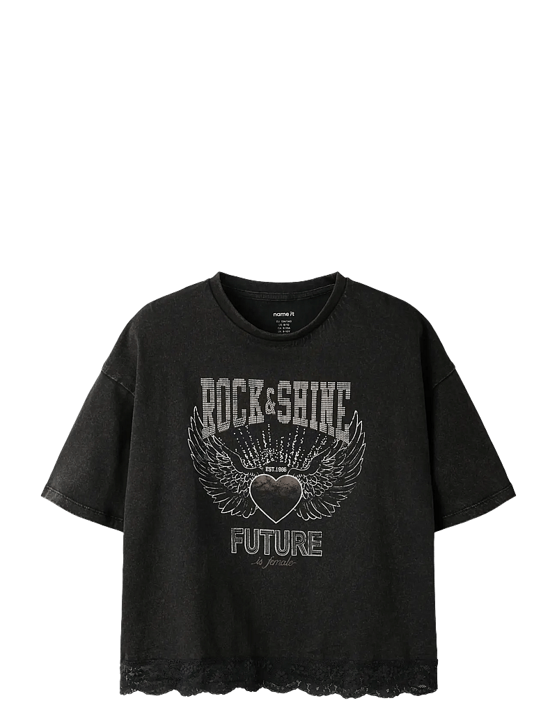 name it - NKFJAYLA SS RLX TOP - kortærmede t-shirts - black beauty - 0