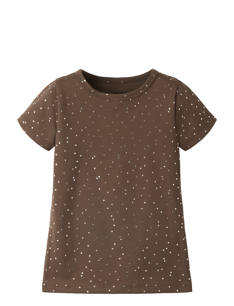 name it - NMFTULLE SS SLIM TOP - kurzärmelige - chocolate martini - 0