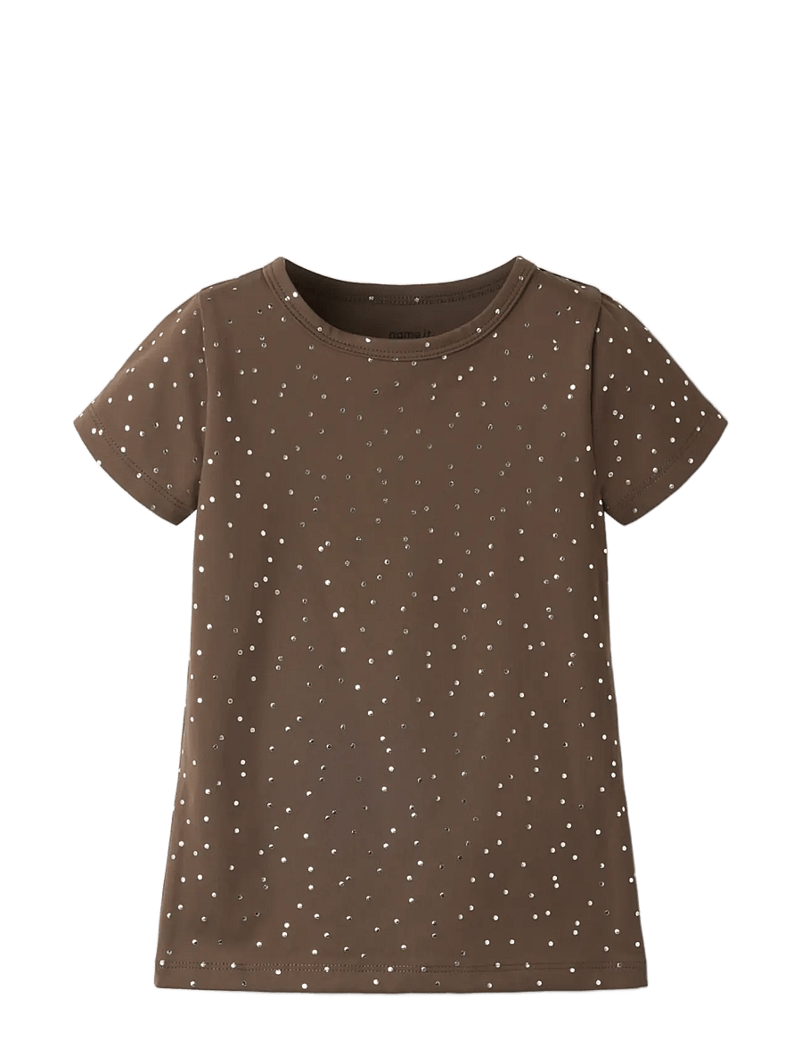 name it - NMFTULLE SS SLIM TOP - kurzärmelige - chocolate martini - 2