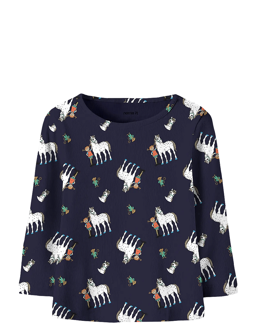 name it - NMFOKKA PIPPI LS SLIM TOP SKY - langærmede t-shirts - evening blue - 0