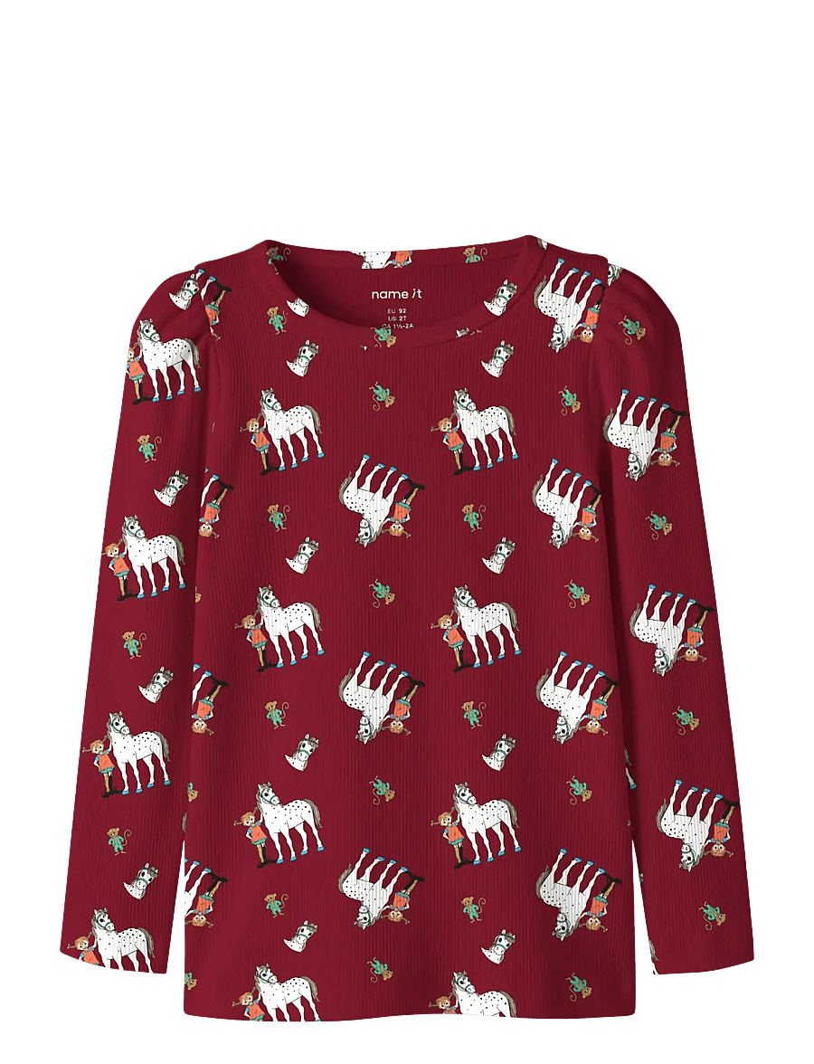 name it - NMFOKKA PIPPI LS SLIM TOP SKY - langärmelig - red dahlia - 0
