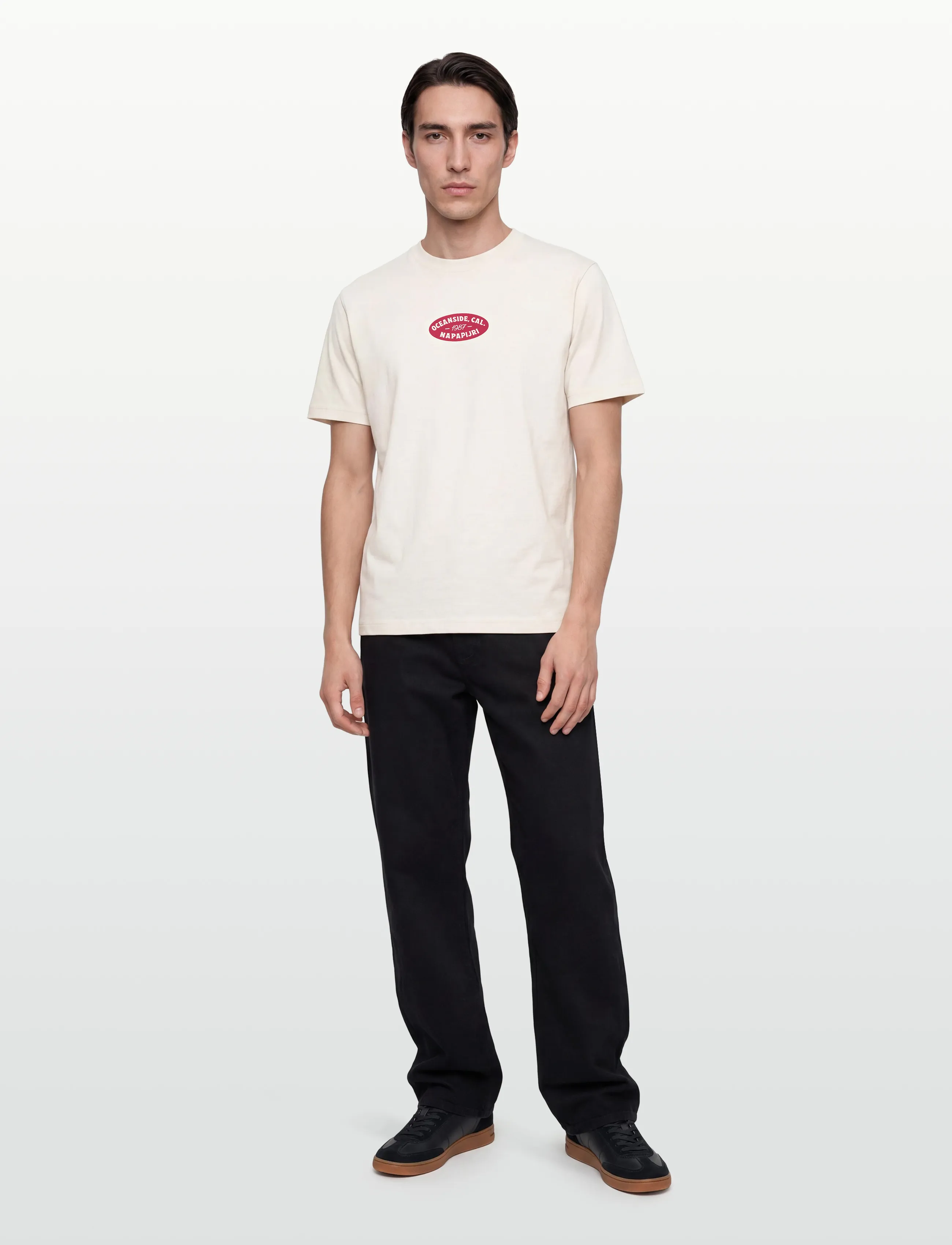 Napapijri S-Flint Ss Fancy Fx3, XXL, Cream, T-Shirts > Kortærmede, Herre