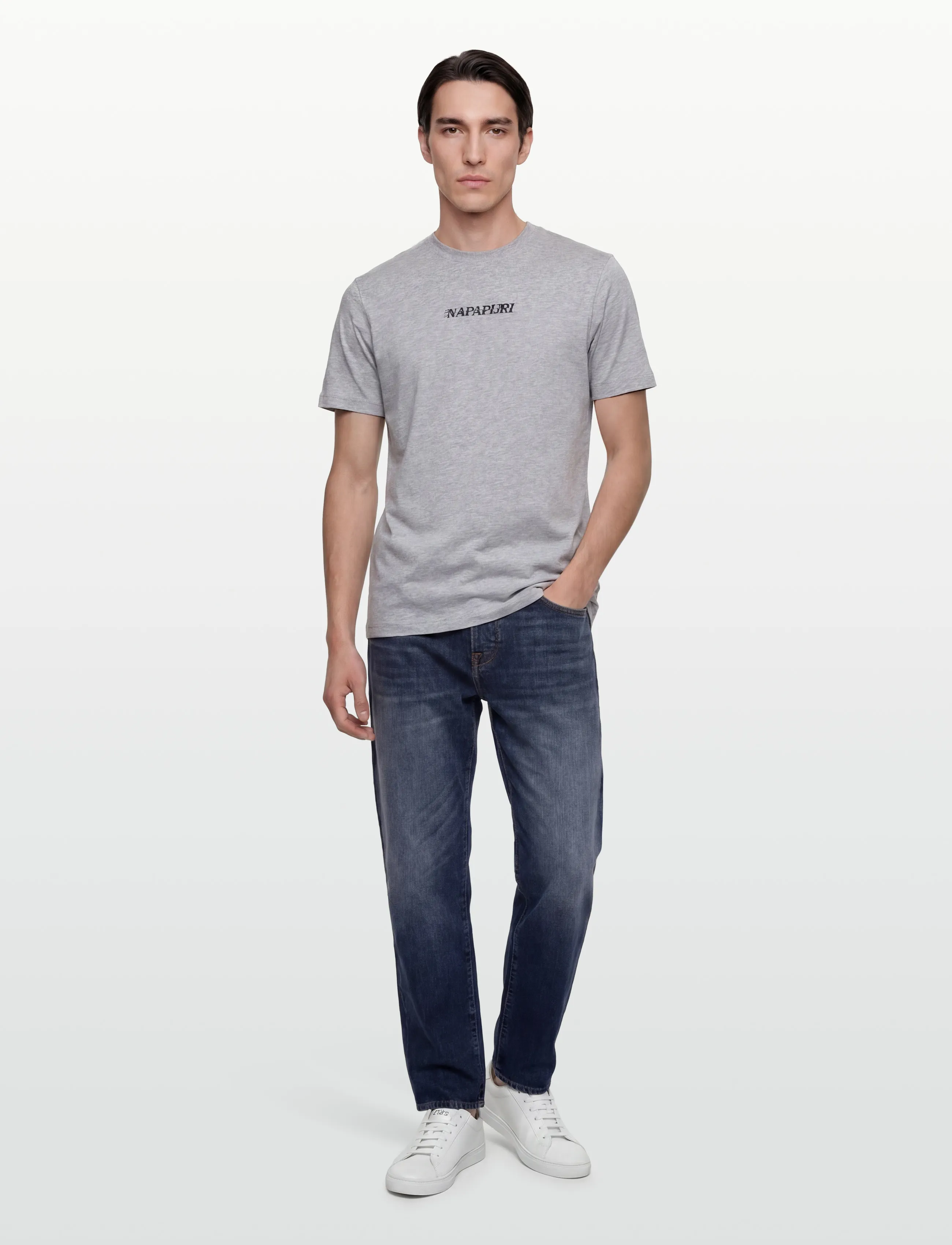 Napapijri S-Flint Ss Fancy Fx3, L, Grey, T-Shirts > Kortærmede, Herre