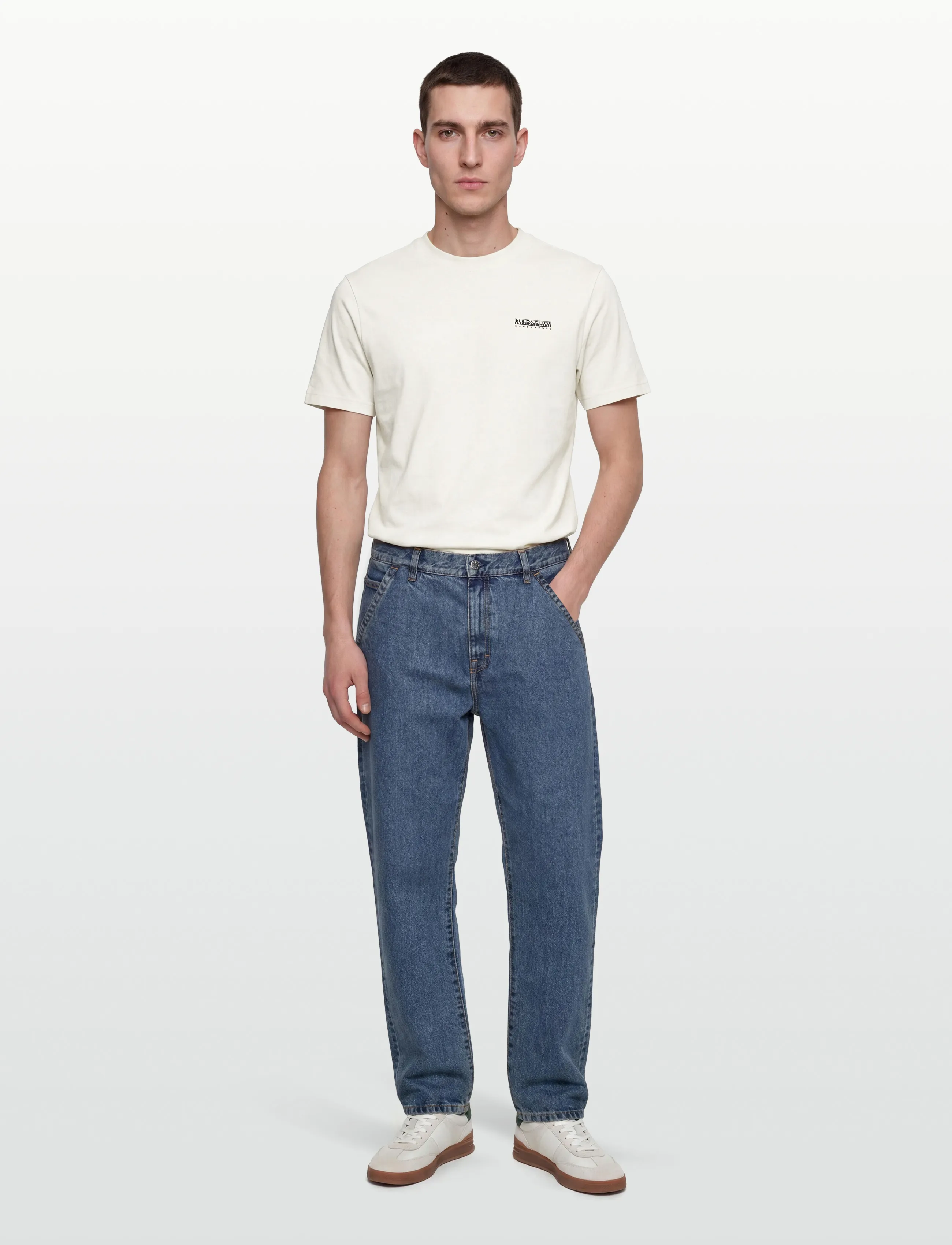 Napapijri S-Flint Ss Fancy Fx3, L, Cream, T-Shirts > Kortærmede, Herre