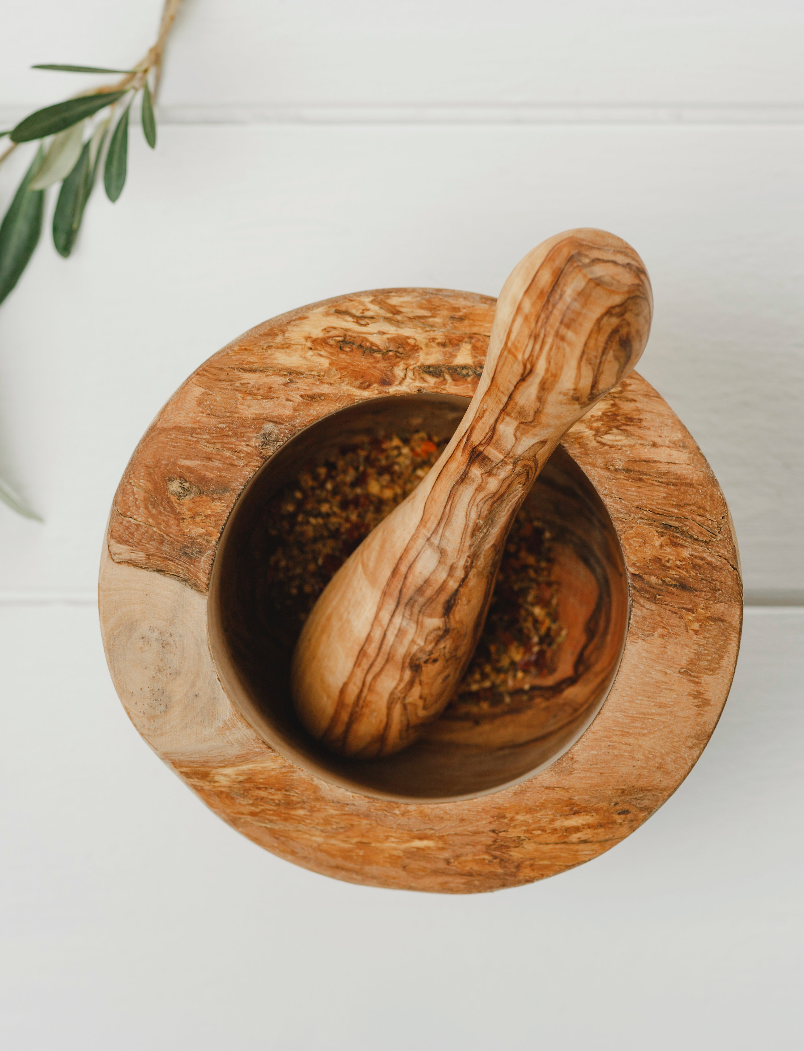naturally med - Morter og stødersæt i oliventræ ca Ø14 cm - brown - 2