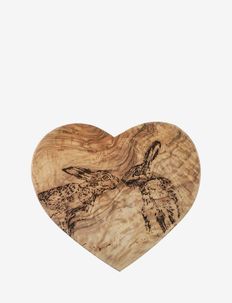 Kissing Hares Heart Shaped Board 21cm, naturally med