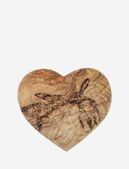 Kissing Hares Heart Shaped Board 21cm - BROWN