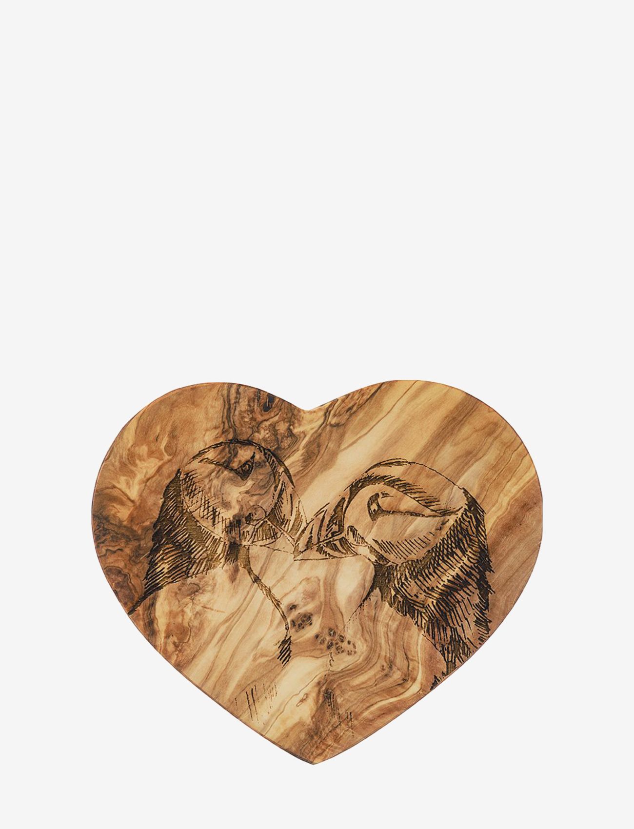 naturally med - Puffins Heart Shaped Board 21cm - geburtstagsgeschenke - brown - 0