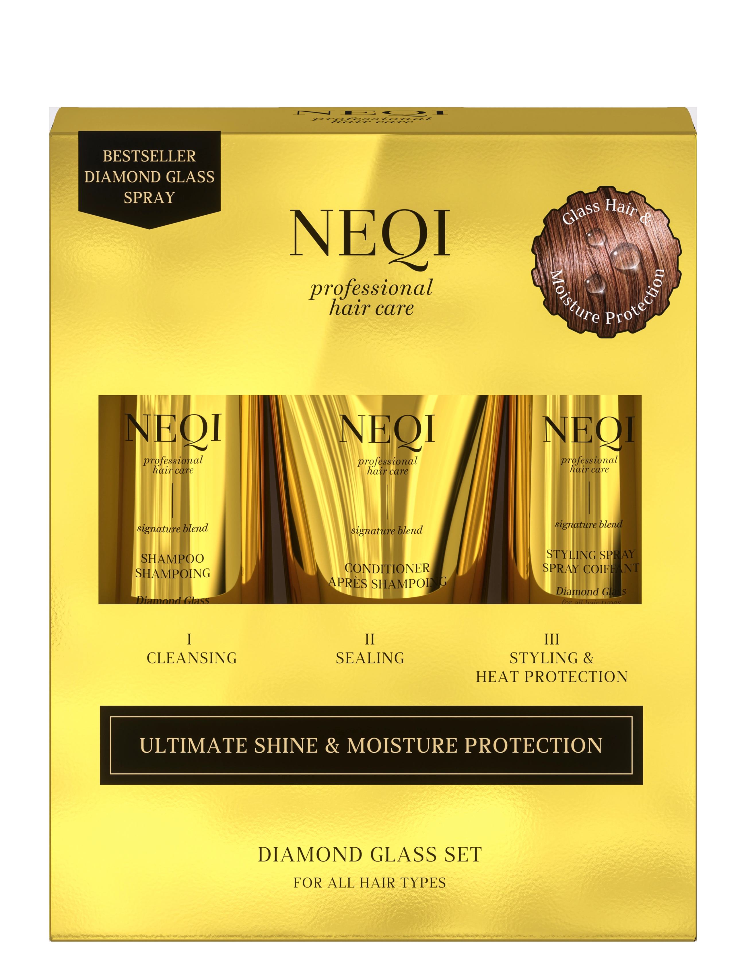Neqi NEQI Diamond Glass Trio  - Hårsæt - GOLD / gold